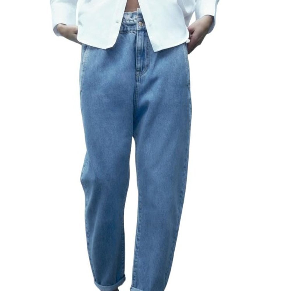 ZARA Z1975 BAGGY PAPERBAG JEANS BLUE SIZE 36  | 5862/370/436 - Picture 4 of 13